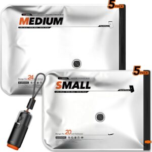 Vacbird 10 Pack Vacuum Bags for Travel with USB & Battery 2-in-1 Rechargeable Cordless Pump, Vacuum Seal Compression Packing Bags for Luggage and Suitcase, Space Saver for Travel Clothing Storage