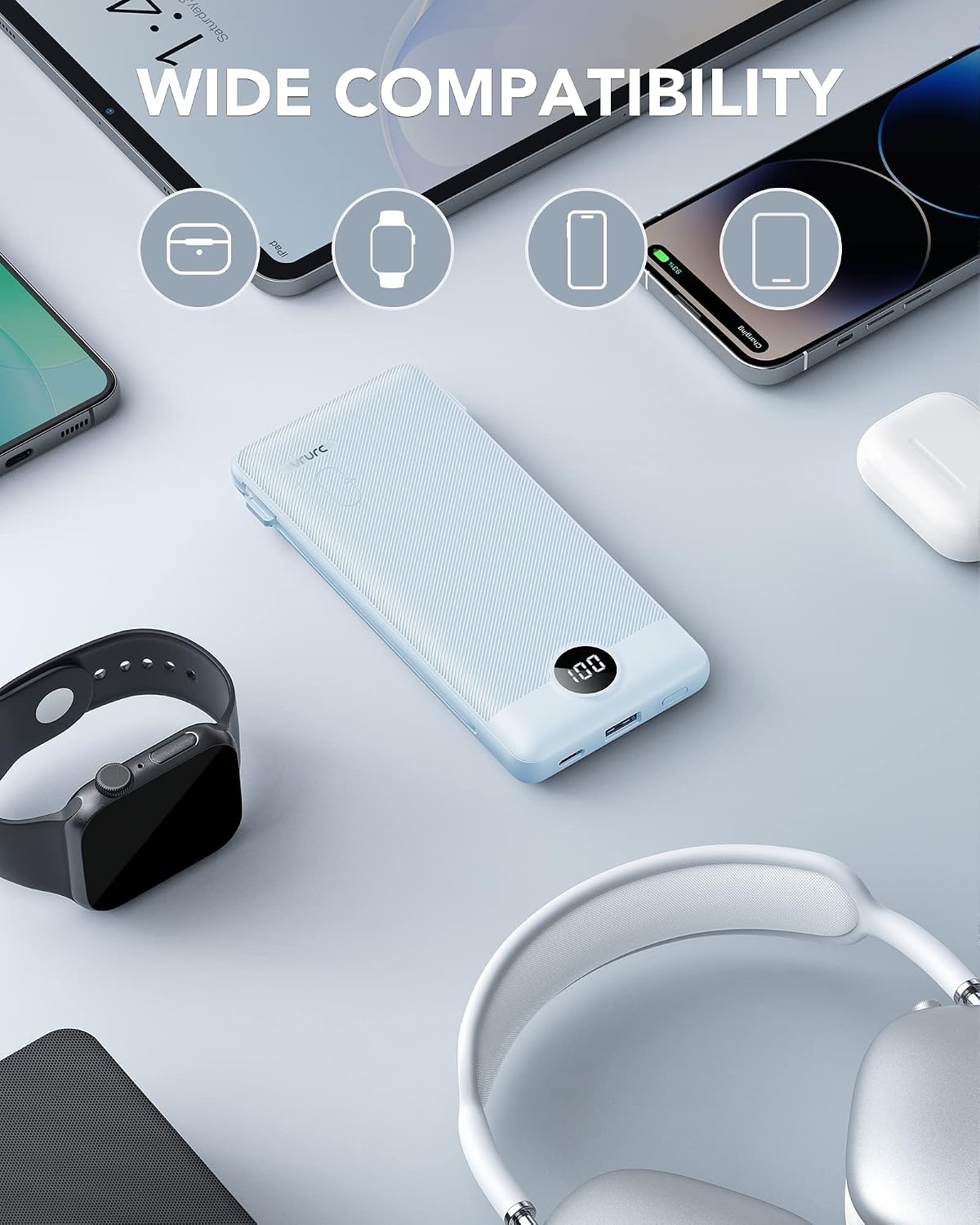 VRURC Portable Charger, Power Bank Built-in Cables and AC Wall Plug - Image 6
