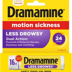 Dramamine Motion Sickness Relief, Less Drowsy, 16 Count
