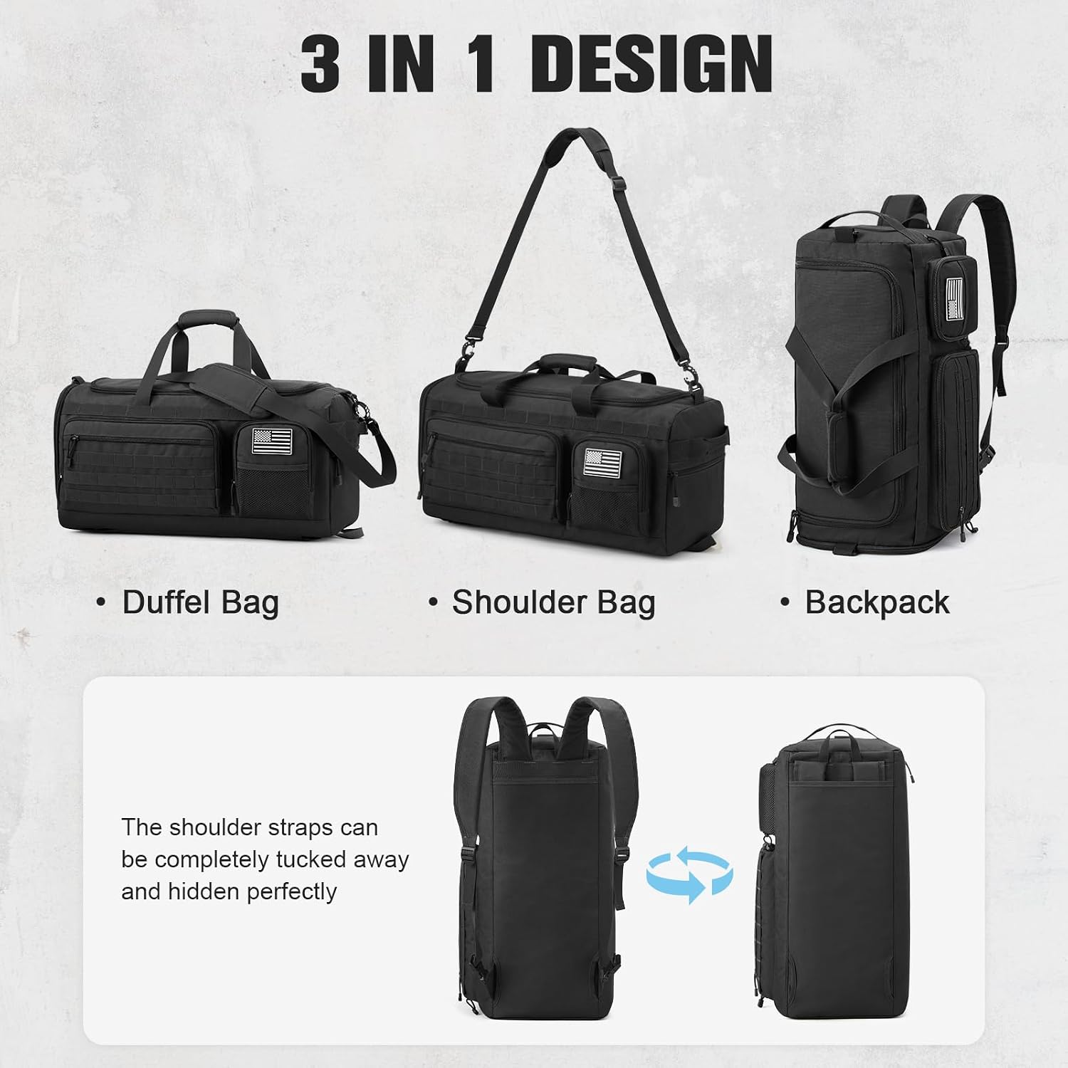 G4Free 3-in-1 Duffle Bag Travel Gym Sports, Large Tactical Duffel Backpack - Image 2
