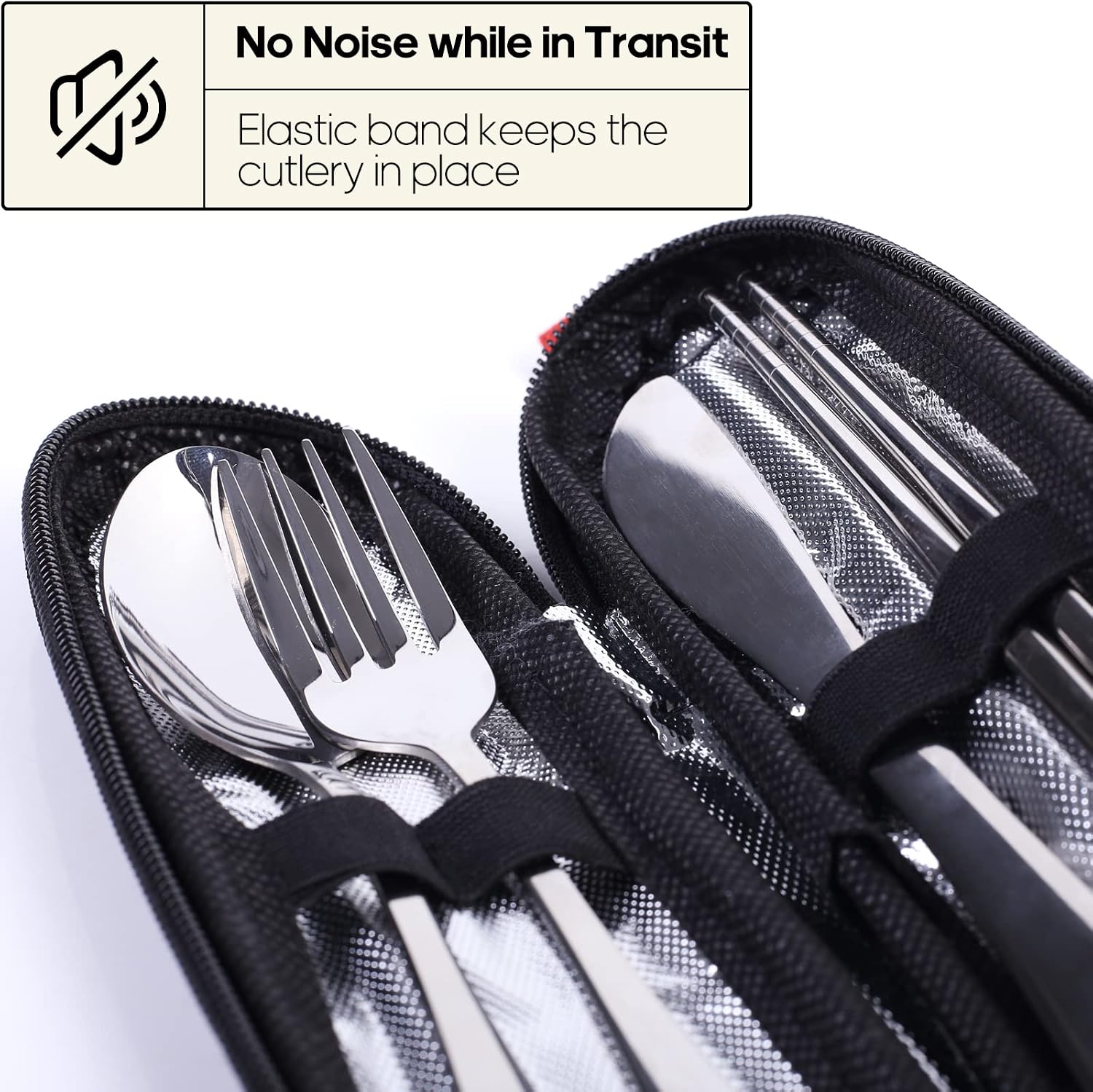 Travel Utensils with Case, Quatish Portable Silverware Set for Work, Stainless Steel Reusable Travel Cutlery, Fork and Spoon Set for Camping, Picnic, Gadgets, Lunch Box for Men, Christmas Gift, Silver - Image 3