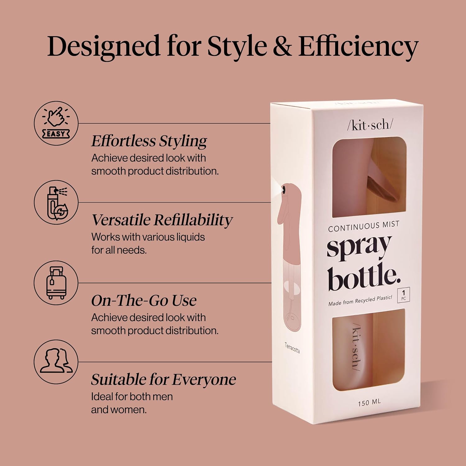 Kitsch Continuous Spray Bottle for Hair – Terracotta, 150ml - Image 3