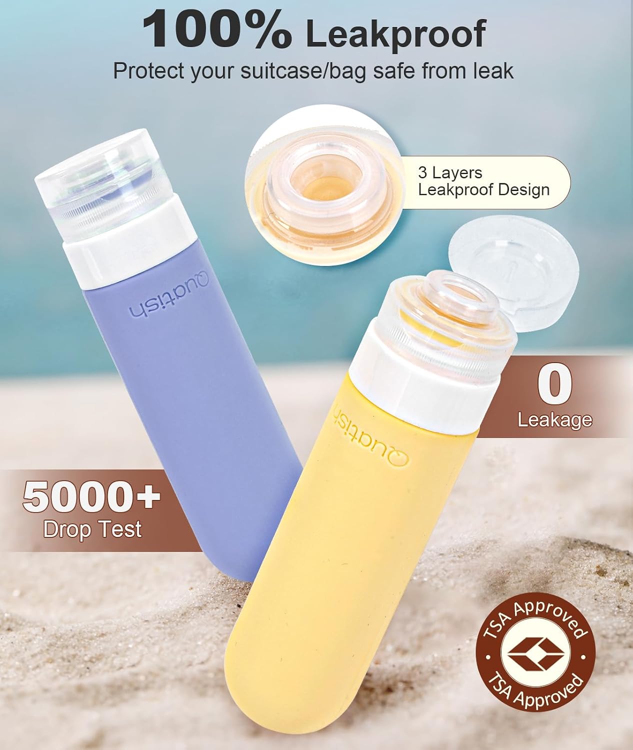Quatish Travel Bottles for Toiletries 6 Pack, Original Patented Leakproof 3 oz Tsa Approved Travel Size Containers, BPA Free Silicone Shampoo and Conditioner Bottles, Camping Essentials - Image 3