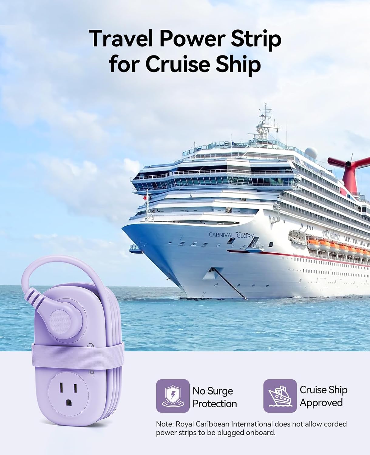 ORICO Purple Cruise Approved Travel Power Strip with 4FT Extension Cord - Image 7