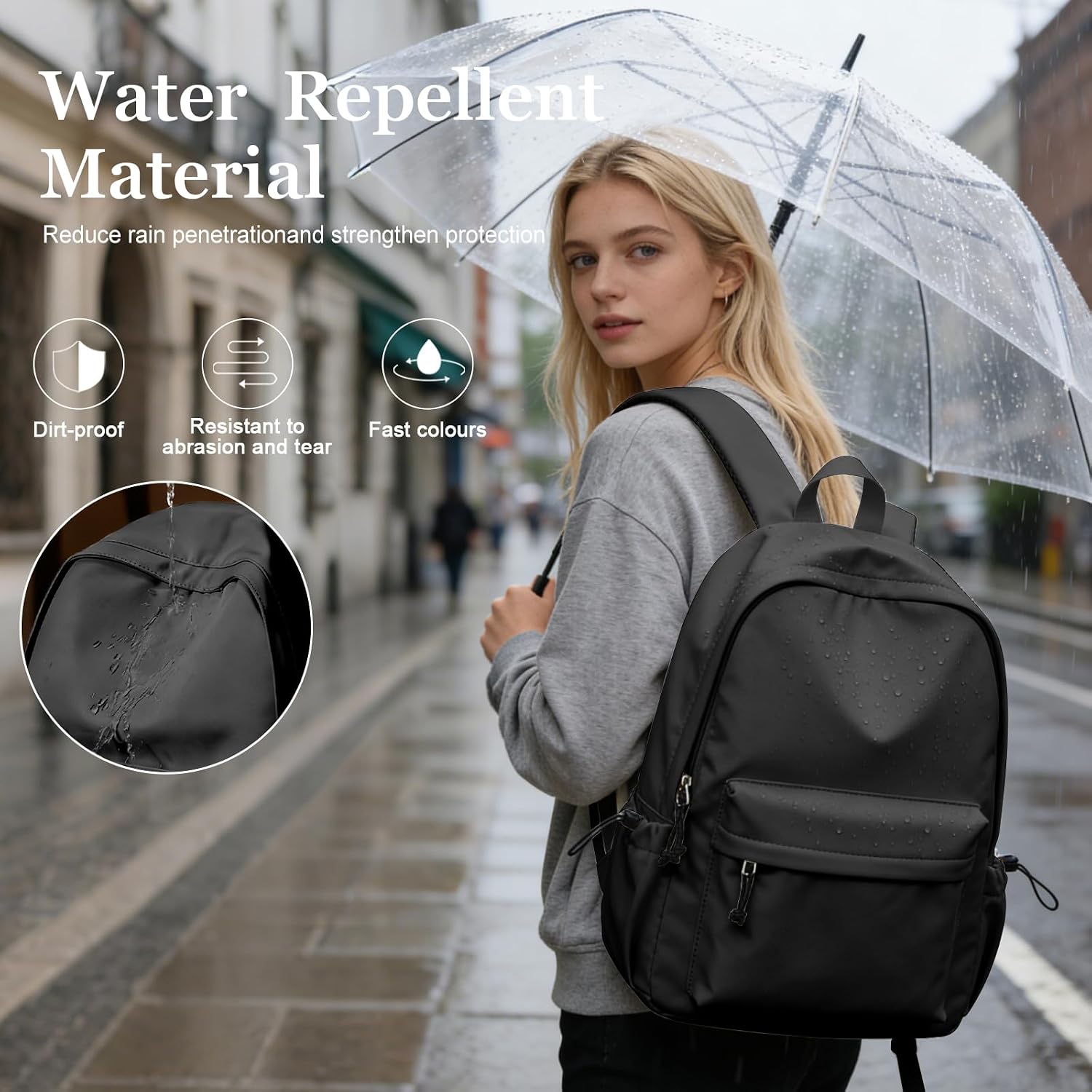 Black Middle School Backpack For Men Women Simple Backpack For College Students Aesthetic High School Bag Waterproof Bookbag For Teens Girls Boys - Image 5