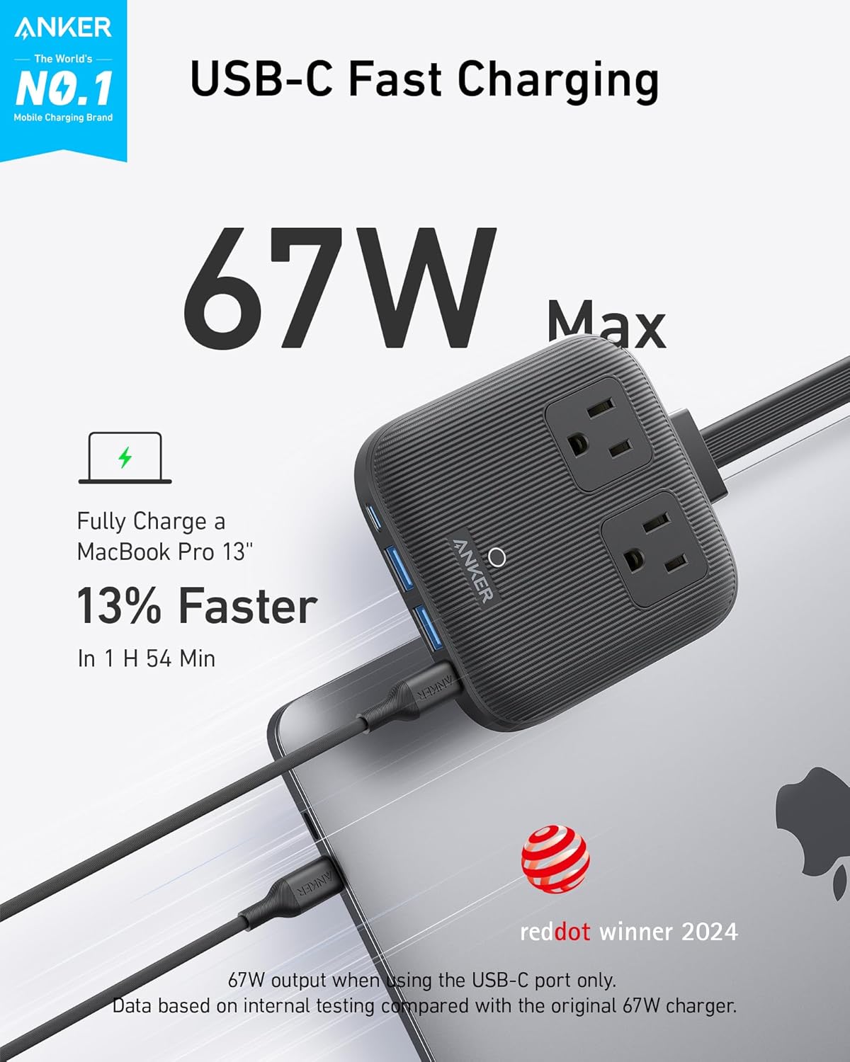 Anker Travel Power Strip, Anker Nano 67W Max 6-in-1 USB C Charger, 2 USB C - Image 2