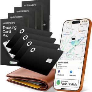 SPOTMINDERS Apple MFi Certified Credit Card Wallet Tracker PRO 4-Pack (iOS Only) Works with Apple Find My Rechargeable Tracking Card for Wallet IP68 0.07in Slim iPhone Item Finder for Luggage or Purse