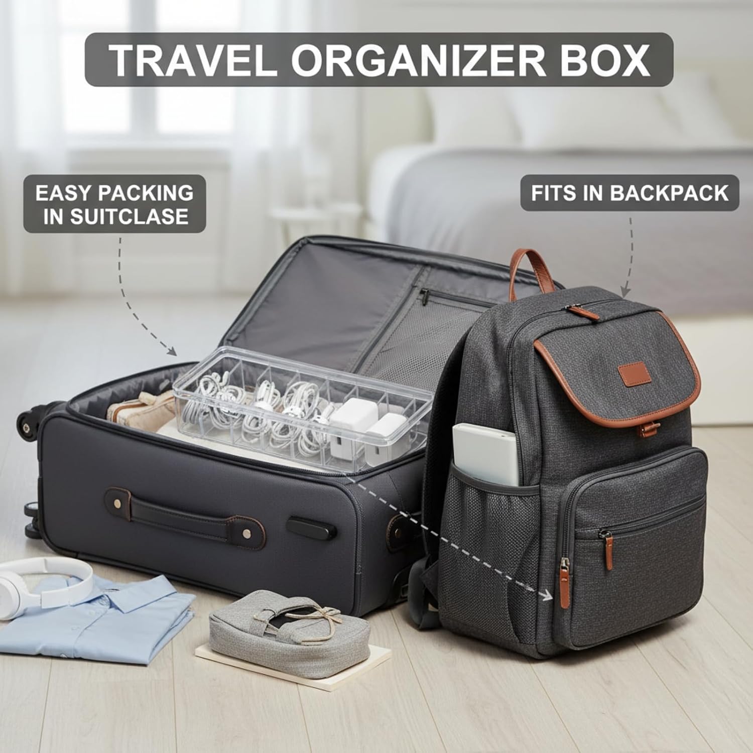 Tatuo Cord Organizer Box with Lid, Clear, 4 Pack - Image 6