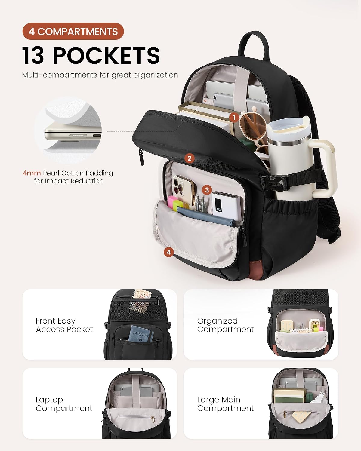 LOVEVOOK College Laptop Backpack for Women, Work Computer Travel Backpack - Image 3
