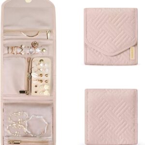 BAGSMART Travel Jewelry Organizer Case Foldable Jewelry Roll,Soft Pink