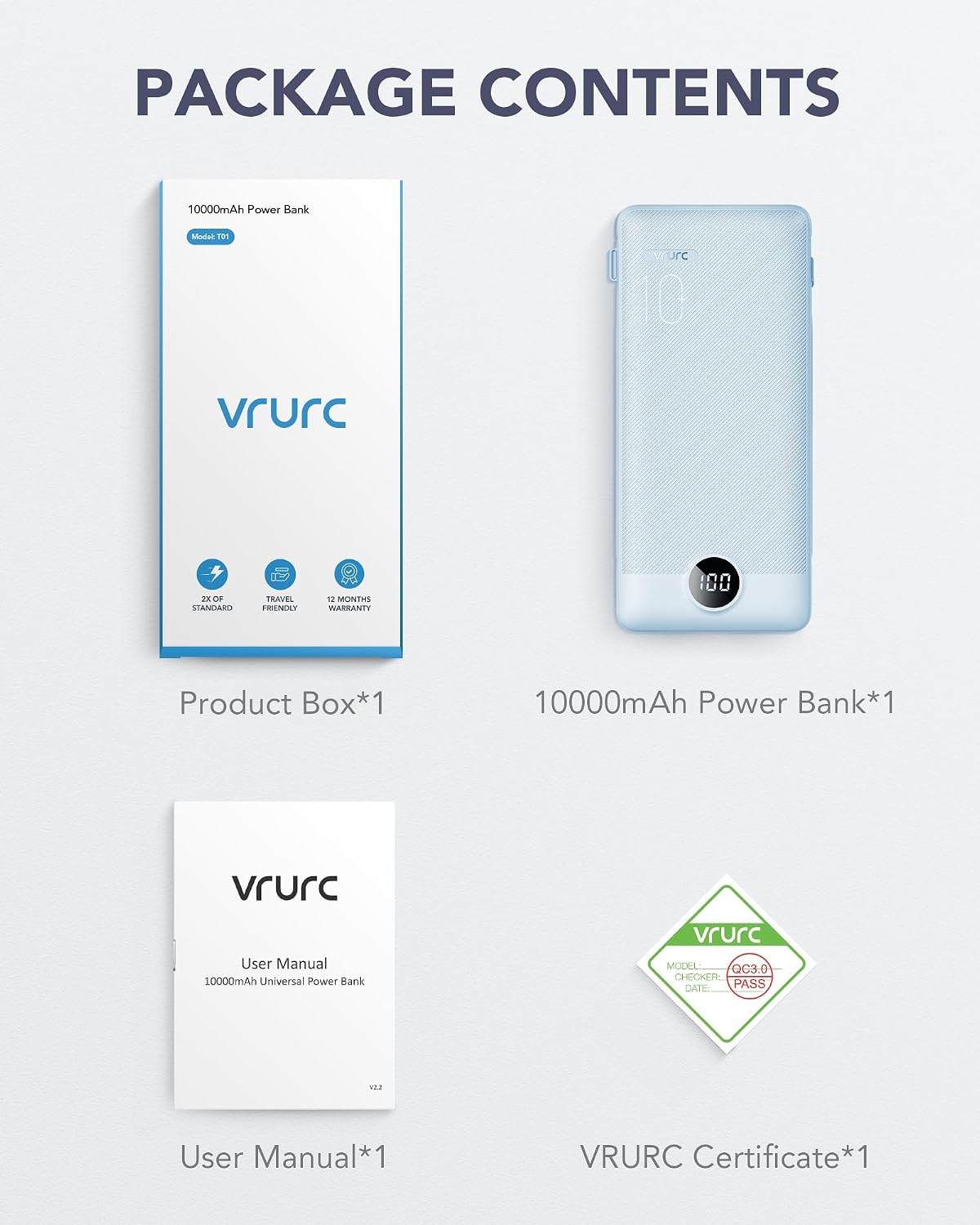 VRURC Portable Charger, Power Bank Built-in Cables and AC Wall Plug - Image 8