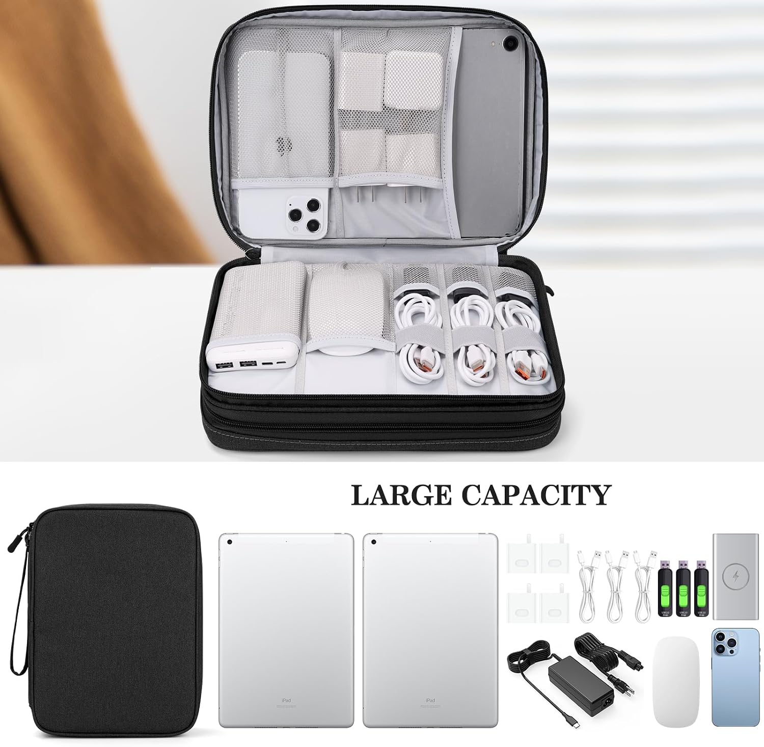 FYY Electronic Organizer, Travel Tech Pouch Bag, Extra Large, Black - Image 6