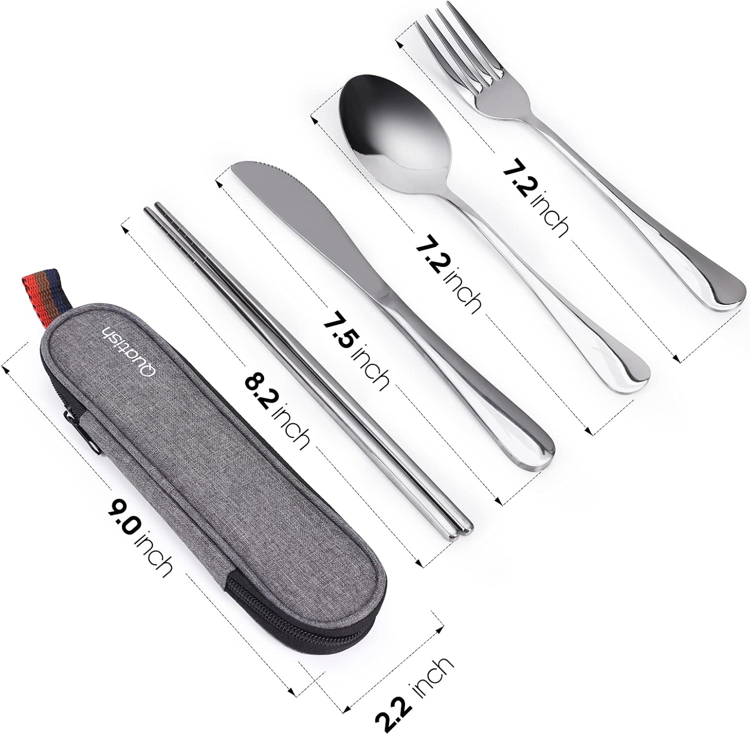 Travel Utensils with Case, Quatish Portable Silverware Set for Work, Stainless Steel Reusable Travel Cutlery, Fork and Spoon Set for Camping, Picnic, Gadgets, Lunch Box for Men, Christmas Gift, Silver - Image 7