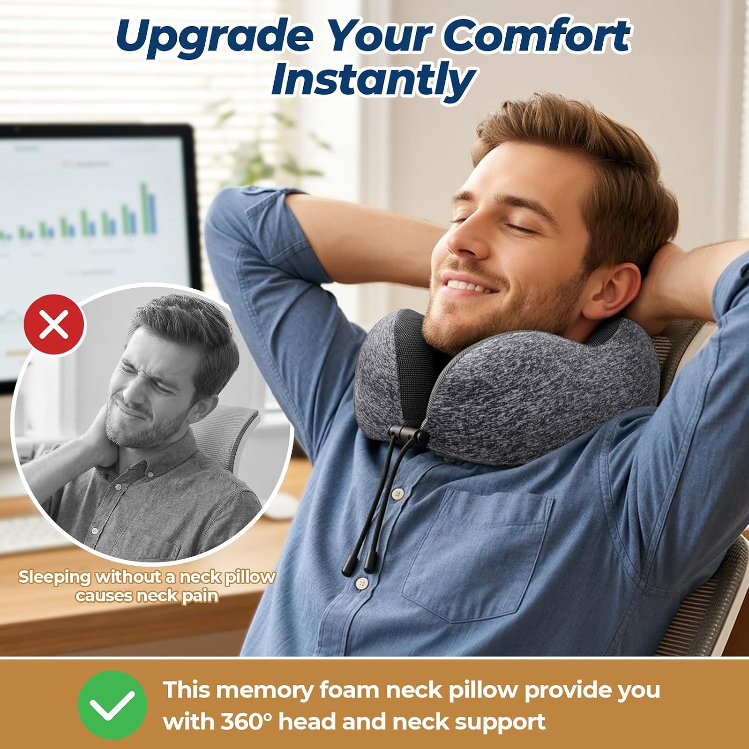 ExploreBliss Travel Pillow, Memory Foam Neck Pillow Airplane, Grey - Image 6