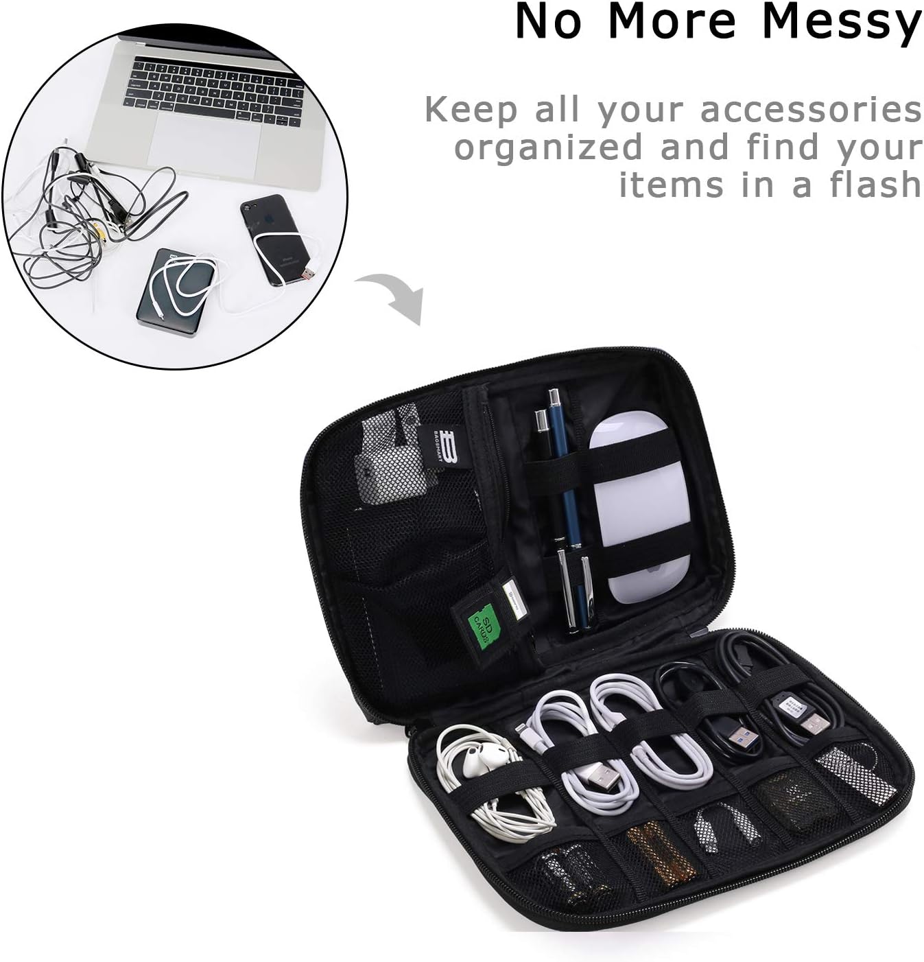 BAGSMART Travel Electronics Organizer, Phone SD Card, Men Women, Black - Image 2