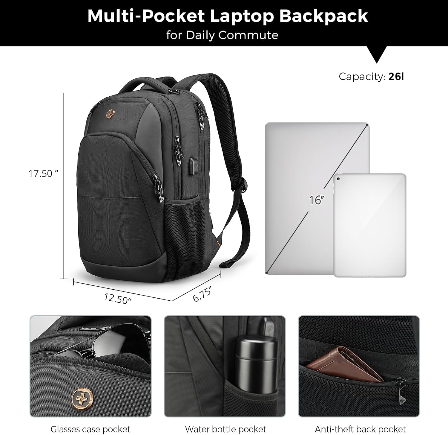 Swissdigital Design Backpack for Men & Women Fit 16-Inch Computer SD1670-01 - Image 3