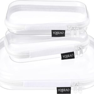YQBRAO Clear Hard Shell Zipper Cases, Travel Organizers, 1M 2S, White