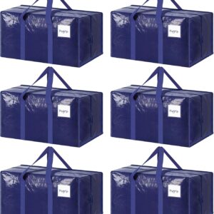 6 Pack Extra Heavy Duty Large Moving Bags with Strong Zipper, Dark Blue