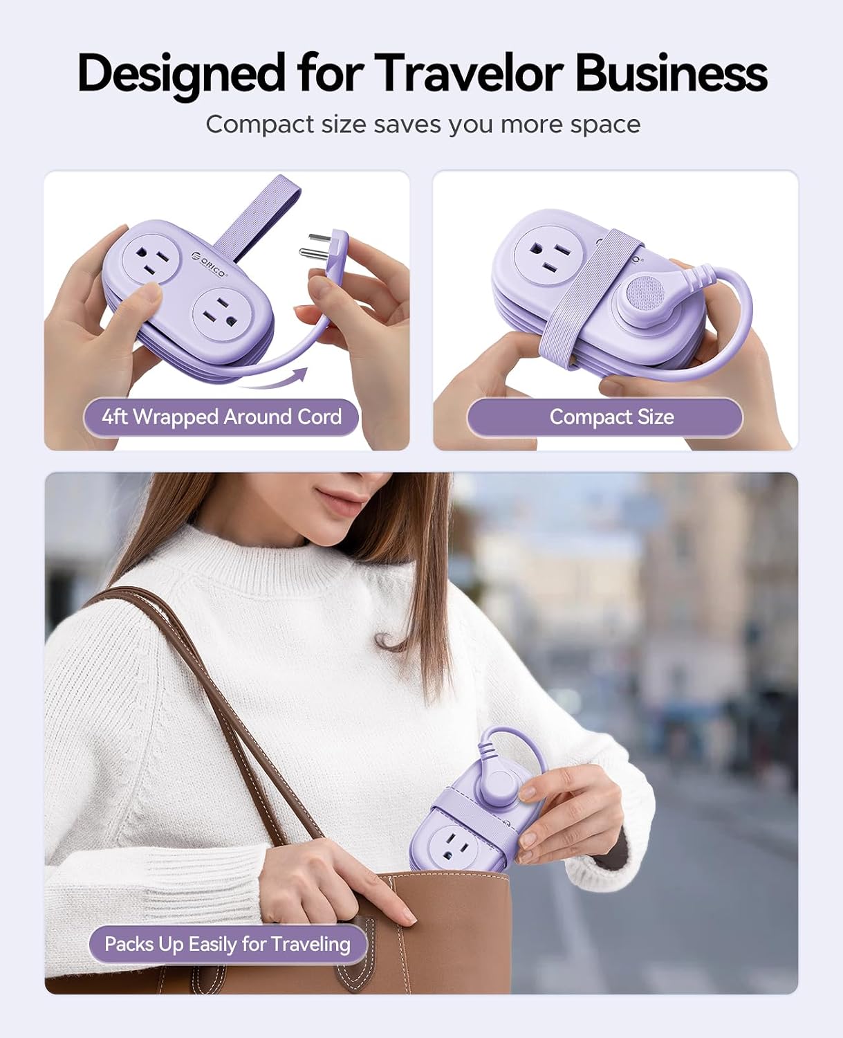 ORICO Purple Cruise Approved Travel Power Strip with 4FT Extension Cord - Image 2