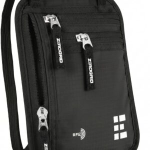Zero Grid RFID Travel Neck Wallet, Large Passport Holder, Black
