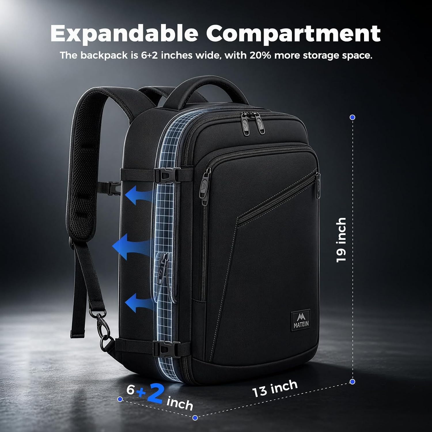 MATEIN Carry on Backpack, Extra Large Expandable Travel Backpack for Men - Image 4