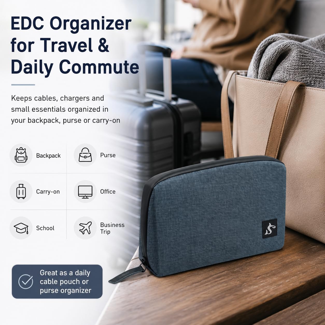 Small Electronics Organizer Travel Case, Cord and Cable Tech Bag Pouch - Image 7