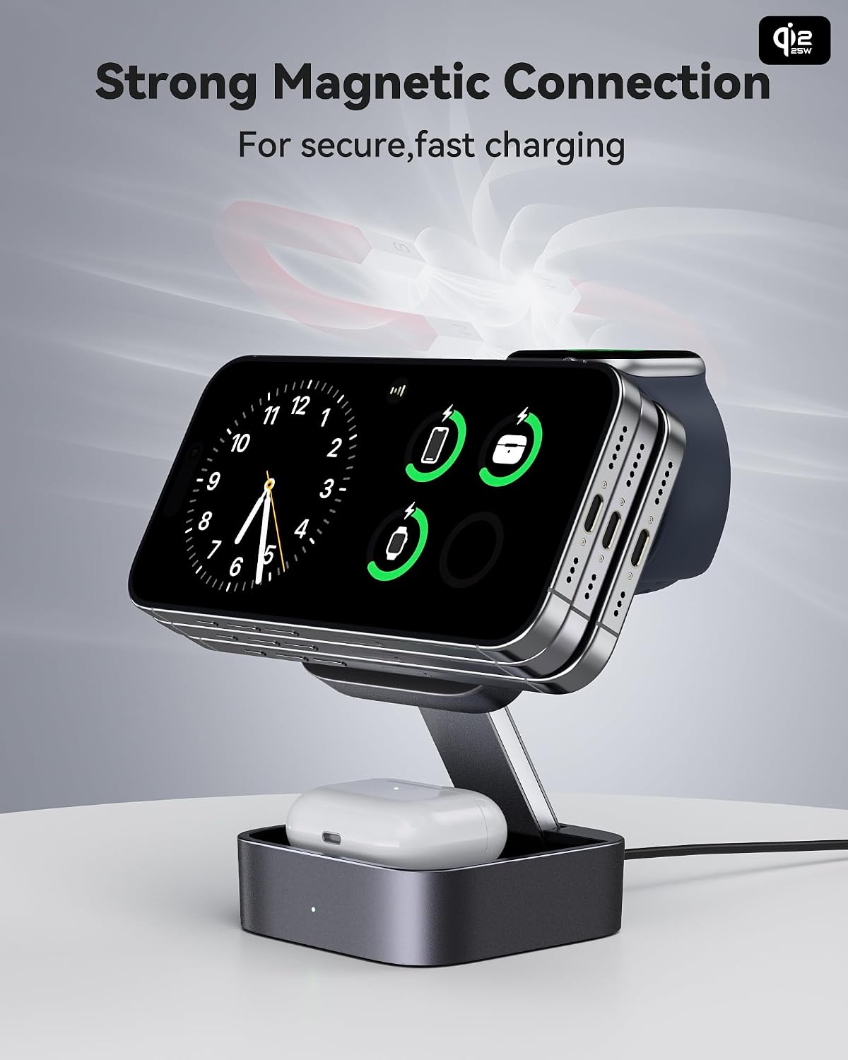 Wireless Charging Station 3 in 1 for Apple Devices, Magnetic Foldable Travel Fast Charger Stand Compatible with MagSafe for iPhone Air/18/17/16/15/14/13/12 Series, Apple Watch & Pro/4/3/2-Black - Image 5