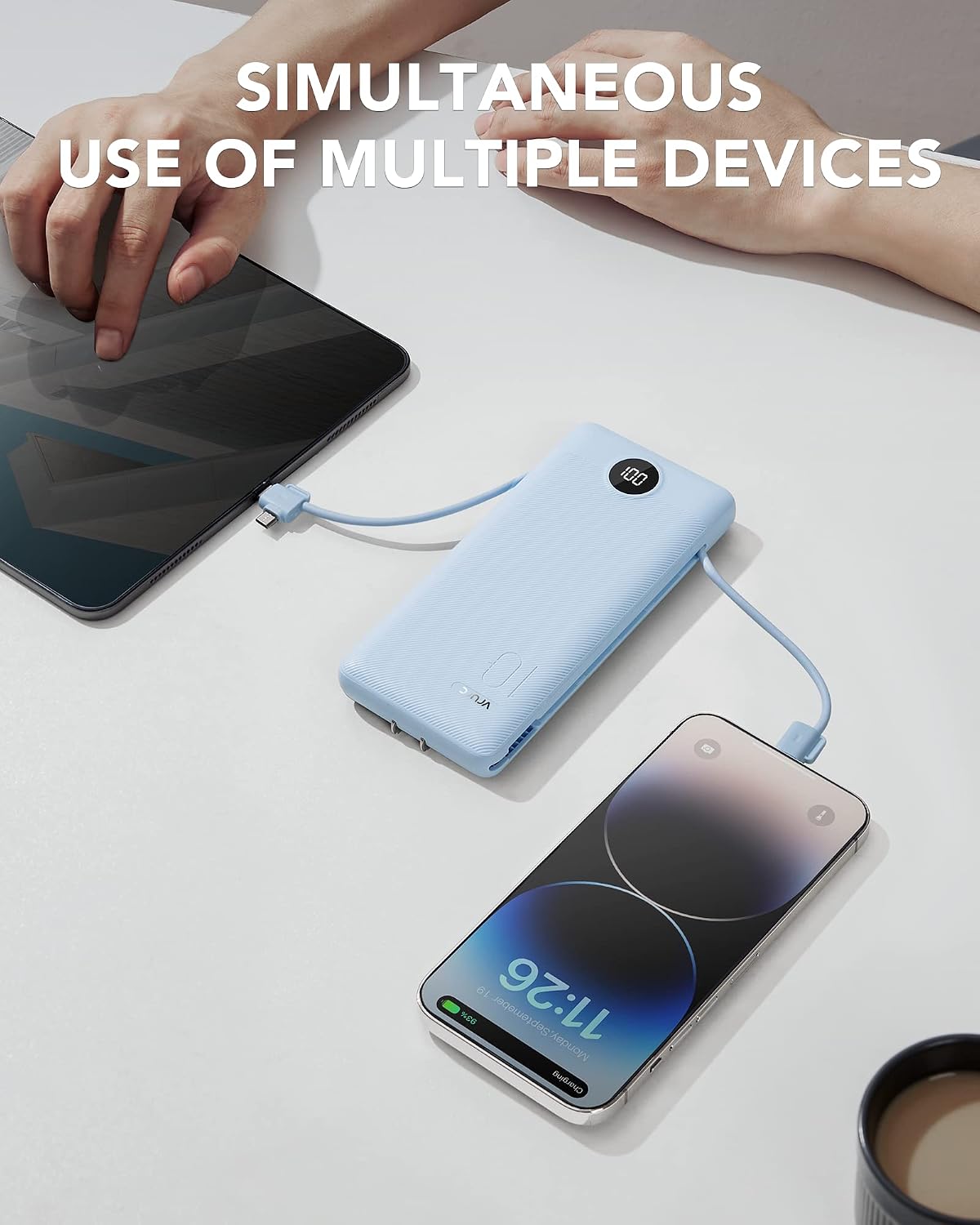 VRURC Portable Charger, Power Bank Built-in Cables and AC Wall Plug - Image 7