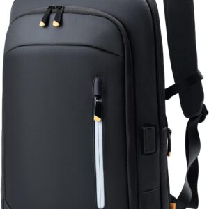 Slim Laptop Backpack for Men, 15.6 Inch Expandable Business Travel Backpack with USB Charging Port, Lightweight Work Computer Bag, 600D Waterproof Durable Backpack, Black