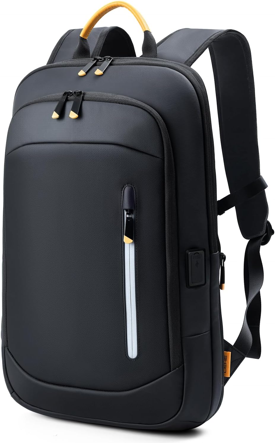 Slim Laptop Backpack for Men, 15.6 Inch Expandable Business Travel Backpack with USB Charging Port, Lightweight Work Computer Bag, 600D Waterproof Durable Backpack, Black