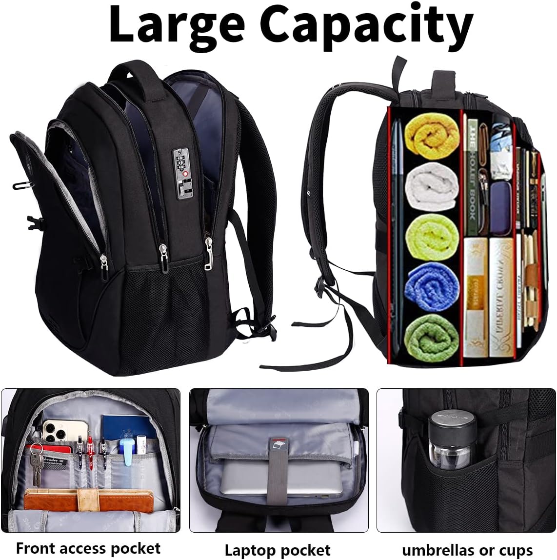 SHRRADOO Travel Laptop Backpack for Men Women, College High Schoolbag - Image 3