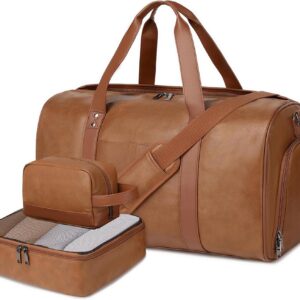 3PCS Faux Leather Weekender Bag for Women Men Travel Bag Overnight Bags