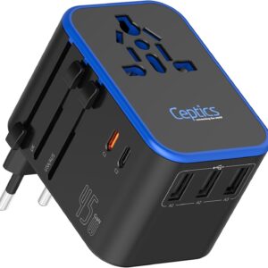 Ceptics 45W Universal Travel Adapter w/ 3 USB-A, 2 USB-C & Universal Input