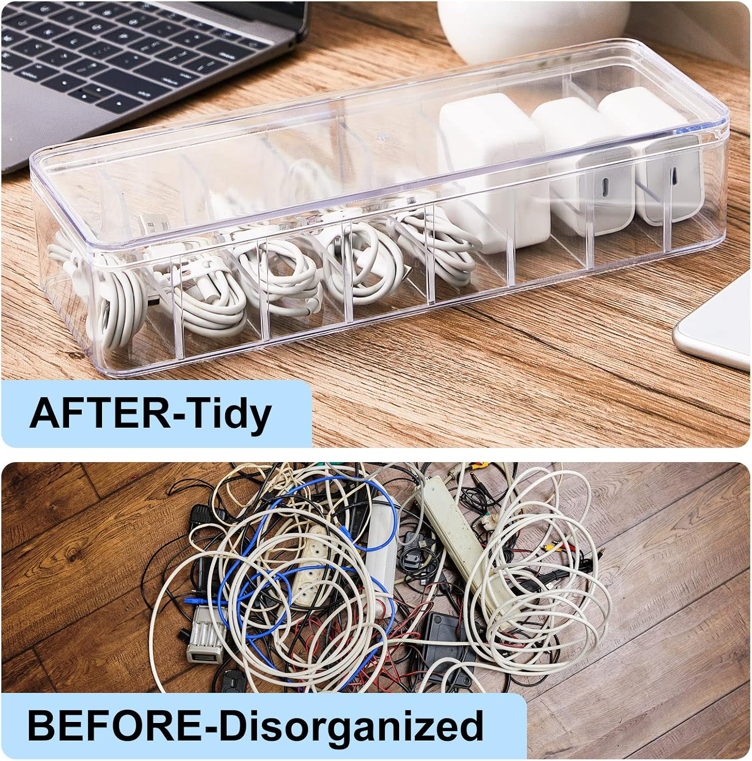 Tatuo Cord Organizer Box with Lid, Clear, 4 Pack - Image 4