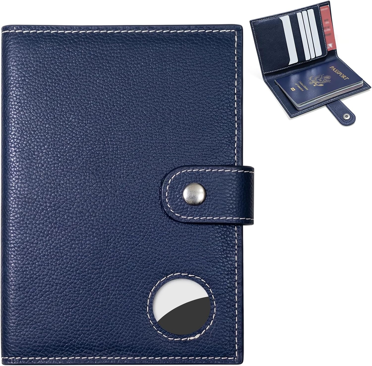 Genuine Leather Slim Passport Holder with RFID &Tracker Slot (Blue)