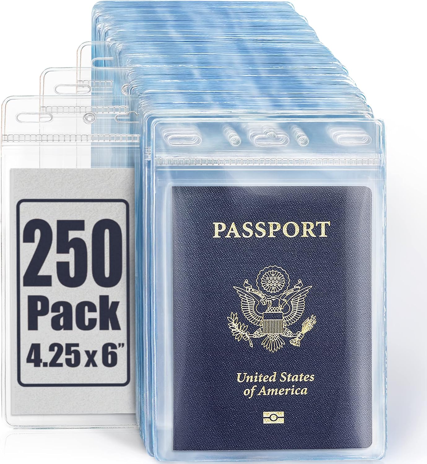 4x6 XXL Passport ID Name Badge Card Holders, Vertical, Zipperless, 250 PK