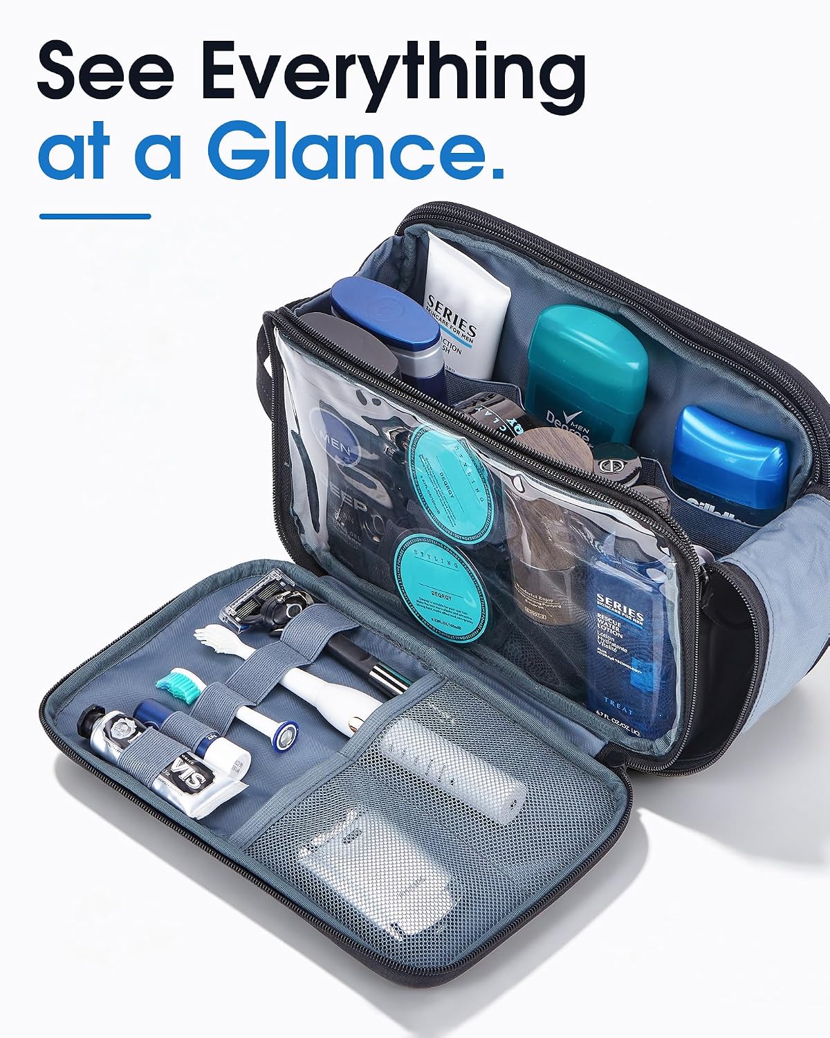 ZEEMO Travel Toiletry Bag for Men, Full Open Dopp Kit with Dual Compartment - Image 7