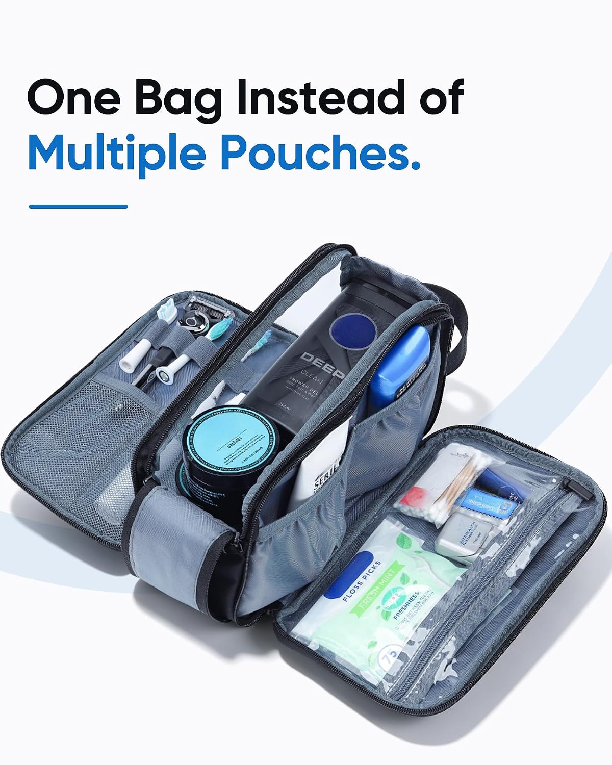 ZEEMO Travel Toiletry Bag for Men, Full Open Dopp Kit with Dual Compartment - Image 4