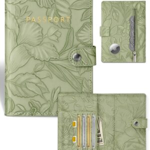 Slohif Elegant RFID Passport Holder for Travel with AirTag Sage Green
