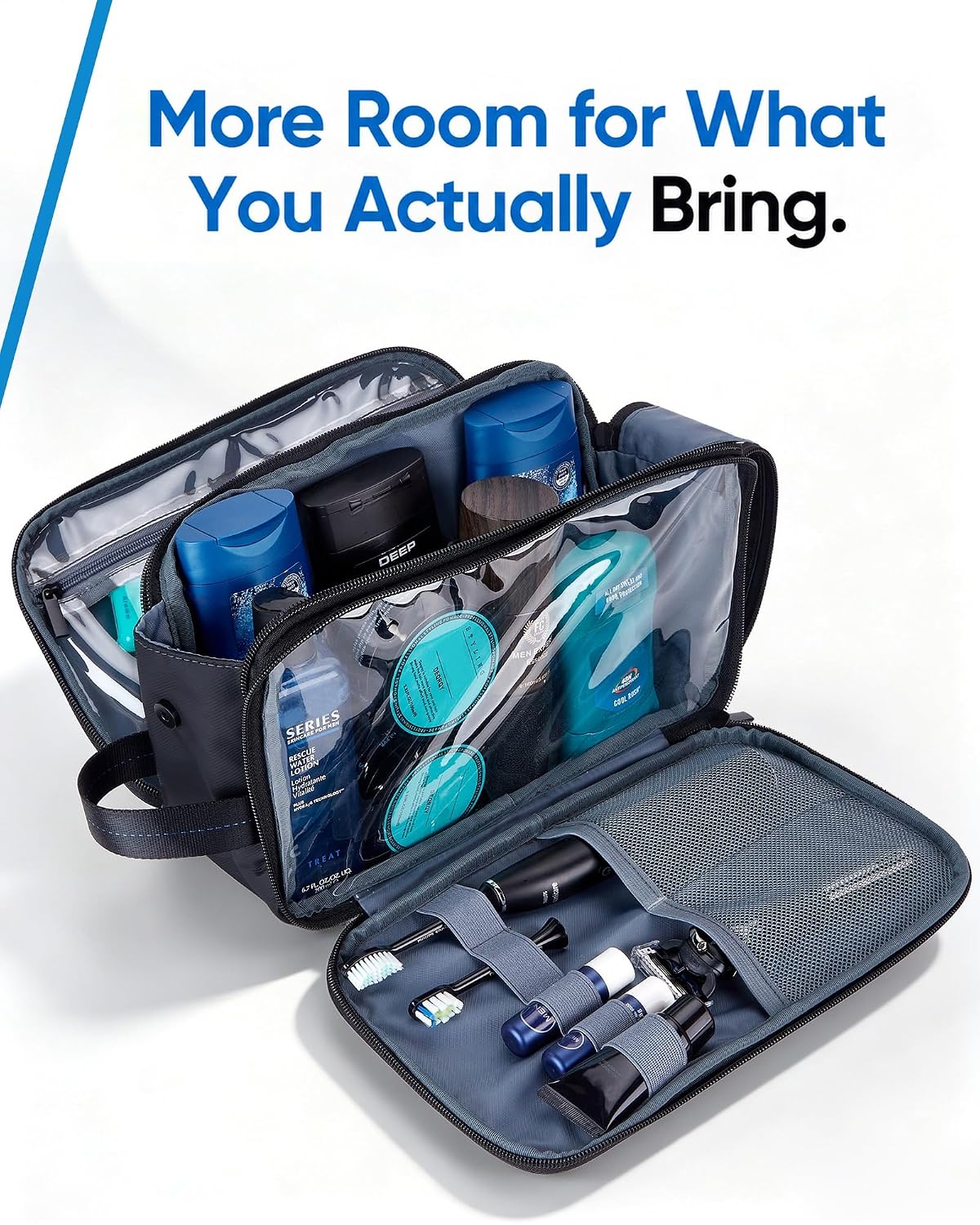 ZEEMO Travel Toiletry Bag for Men, Full Open Dopp Kit with Dual Compartment - Image 2