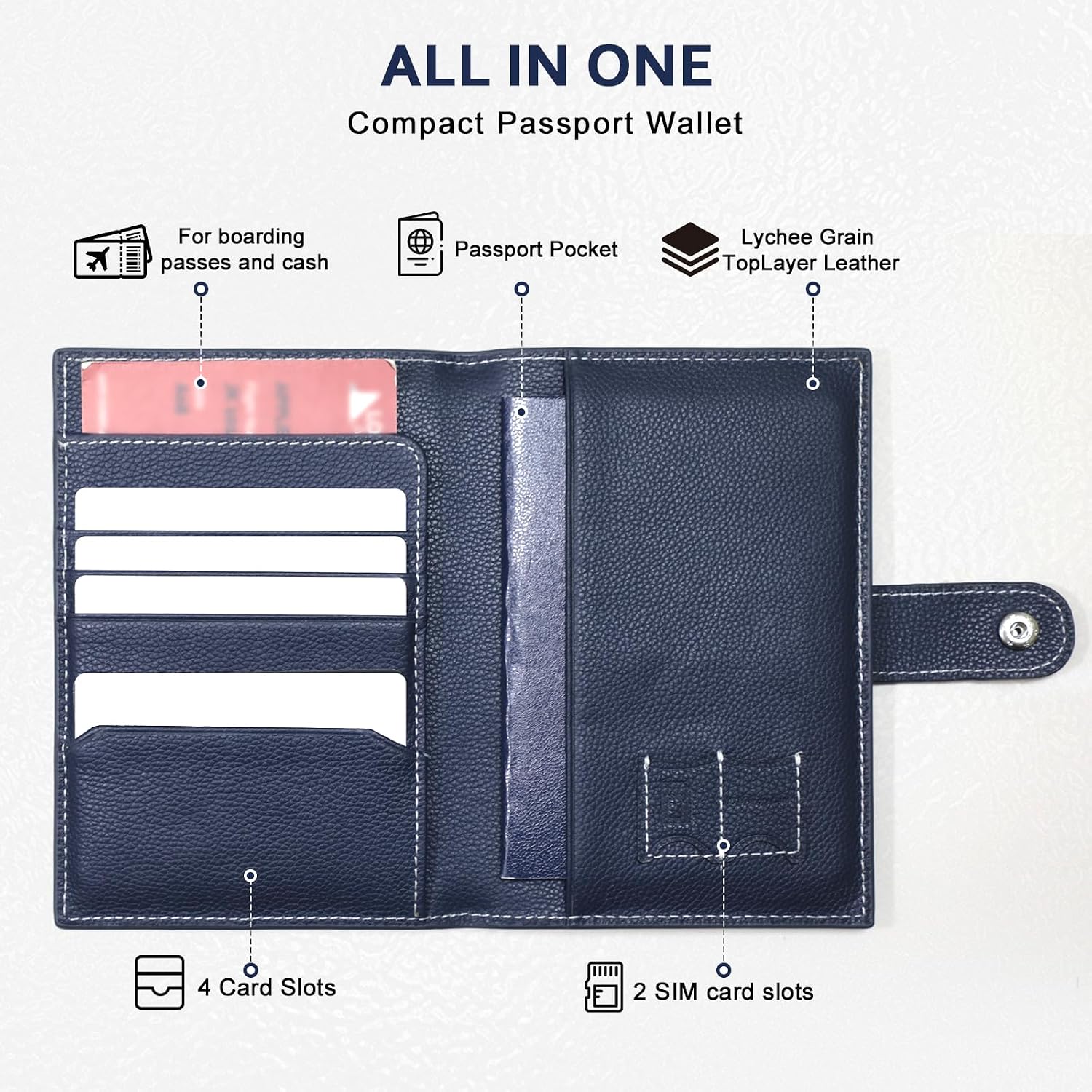 Genuine Leather Slim Passport Holder with RFID &Tracker Slot (Blue) - Image 2