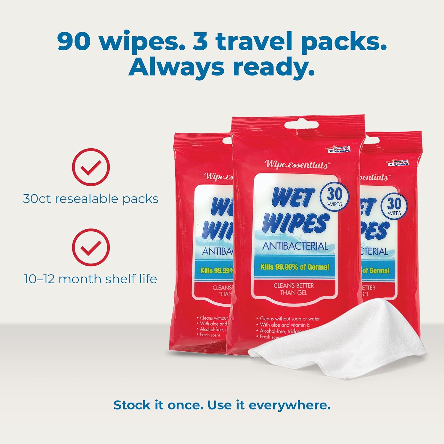 WipeEssentials Hand Sanitizer Wipes for Adults & Kids - 90 Count, 3 Packs - Image 7