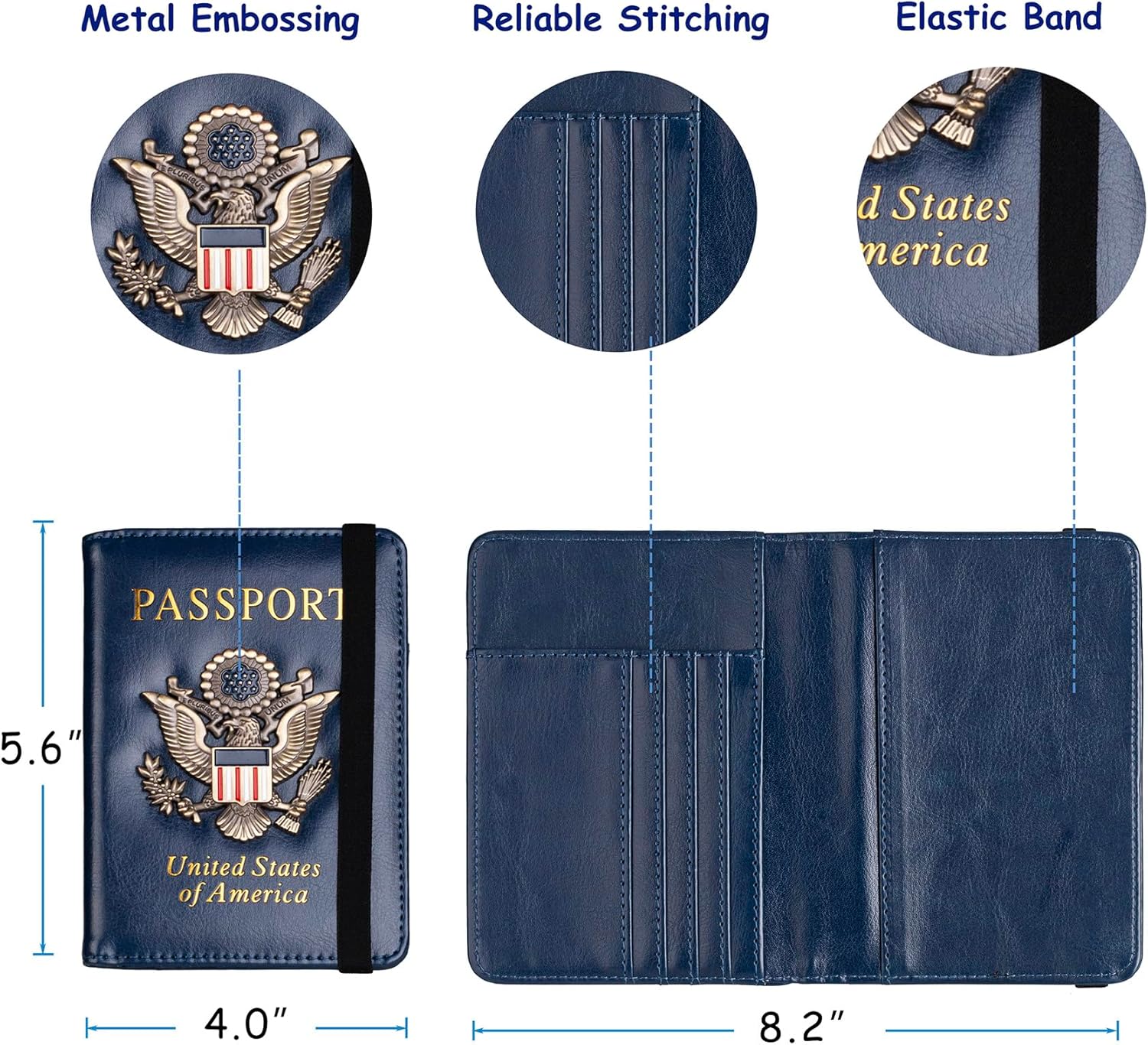 TOURSUIT RFID Blocking Passport Holder, Leather Travel Wallet, Dark Blue - Image 4