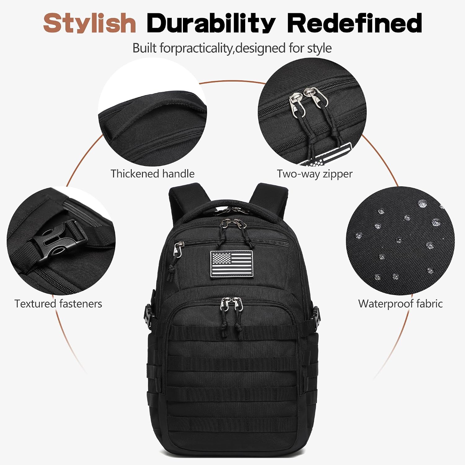Wotony Military tactical backpack, backpack for men black small tactical assault bag - Image 7