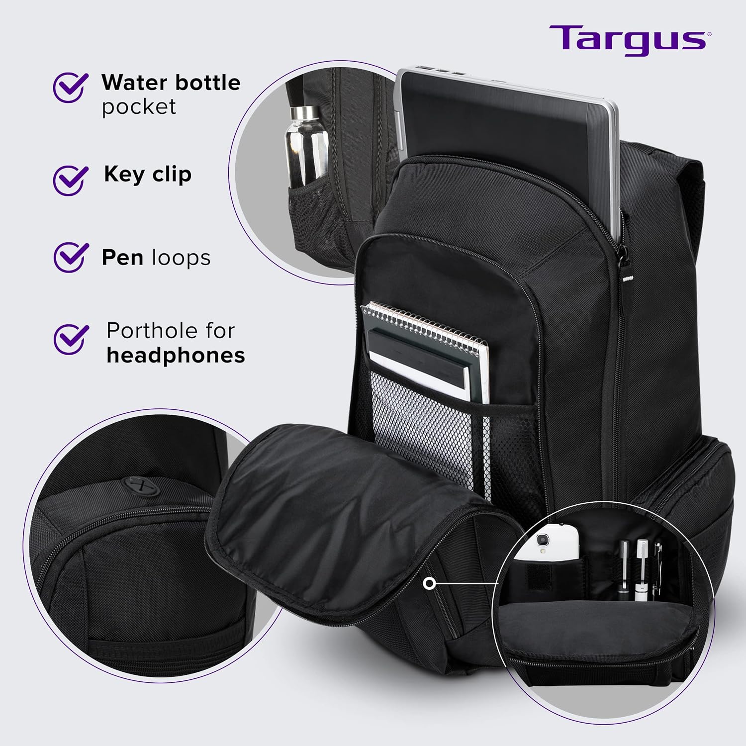 Targus 16 Inch Groove Laptop Backpack, Black - Fits Most Laptops up to 16", Water Resistant Travel Backpack for Business Commuters and Travel (CVR600) - Image 3