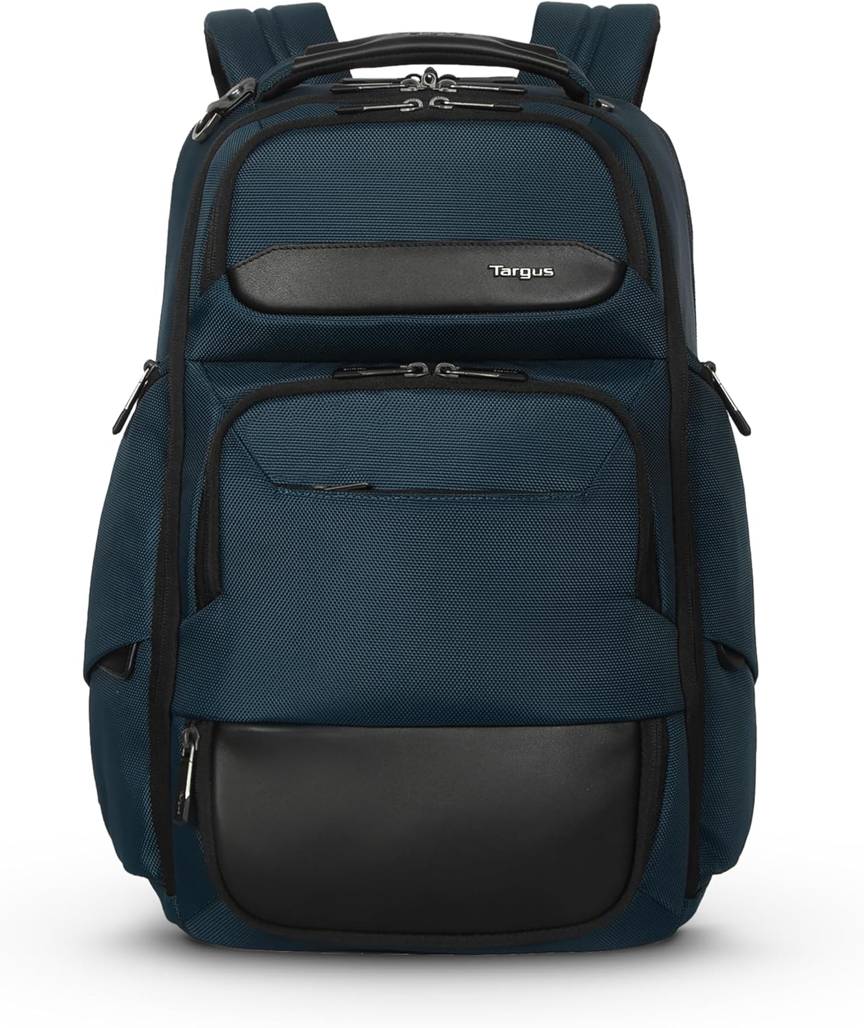 Targus HeritageLuxe Backpack 15-16” – Blue Laptop Bag with SafeSling Protection, RFID Pocket, USB-C Charging, Tracker Slot, Eco Fabric, Leather Accents - TBB65602GL