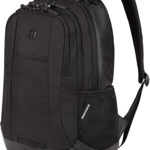 SwissGear Cecil Laptop Backpack, Fits Most 16-Inch Laptops, Three-Compartment Design, Airflow Back Panel, Black, 27.3L, 18-Inch
