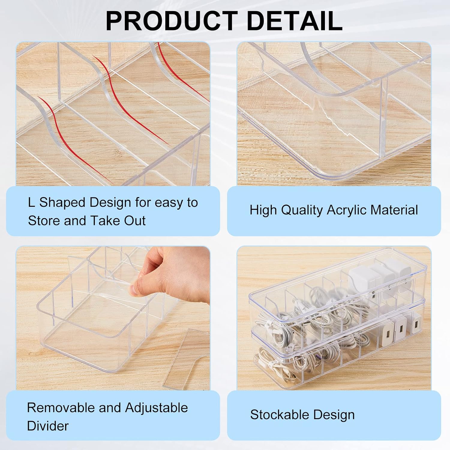 Tatuo Cord Organizer Box with Lid, Clear, 4 Pack - Image 3