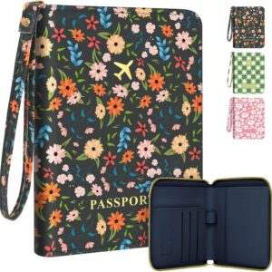 KONVINIT Black Floral Passport Holder For Travel, Passport Cover For Women