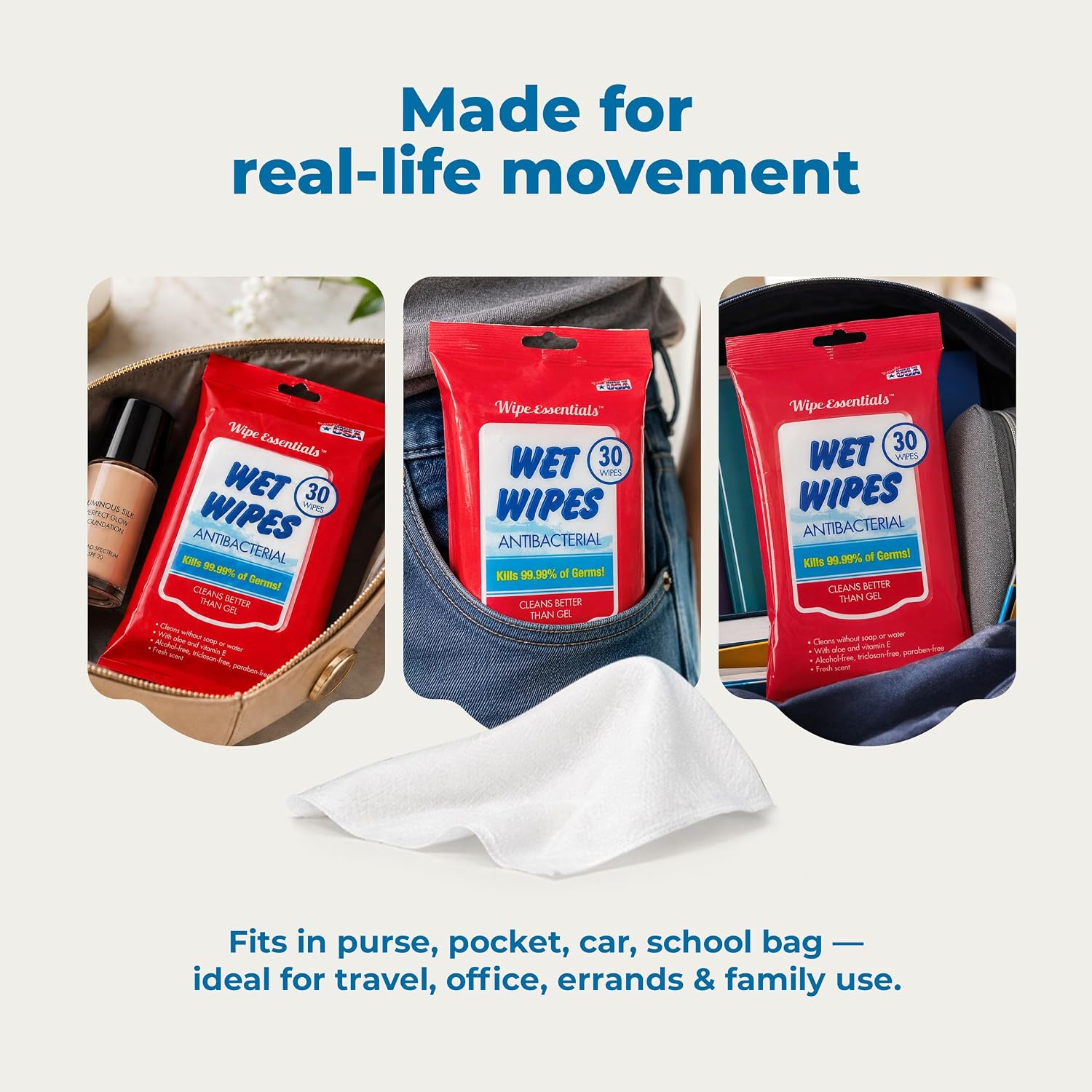 WipeEssentials Hand Sanitizer Wipes for Adults & Kids - 90 Count, 3 Packs - Image 5